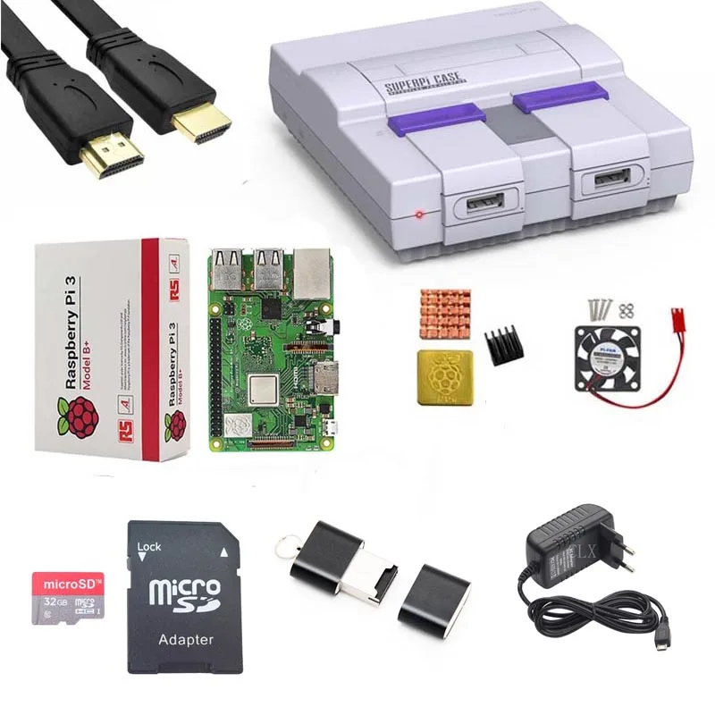 Retroflag SUPERPi Чехол-U NESPi чехол+ Raspberry Pi 3 Model B/B+ Наборы+ 5V 3A Мощность+ теплоотвод+ вентилятор+ HDMI+ 16/SD картой памяти на 32 ГБ