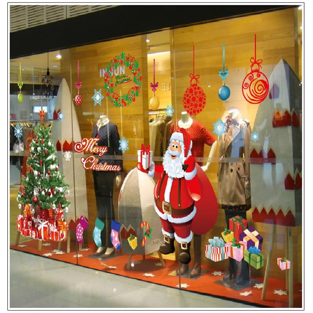 60 X 90 cm Funny Plane Wall Stickers Creative Christmas Tree Penguin Cartoon Window Wall Stickers DIY Home Christmas Party Decor06