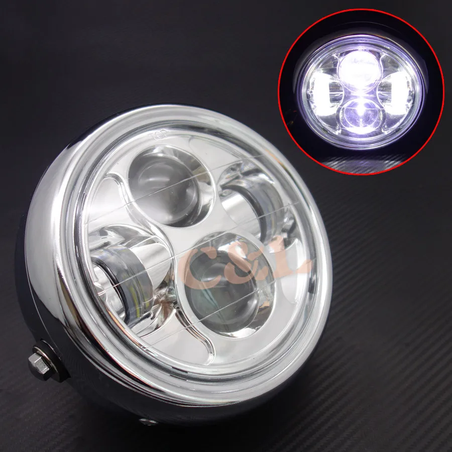 

Motorcycle 6.3" Chrome LED Front Head Light Projector Lamp For Harley Bobber Custom