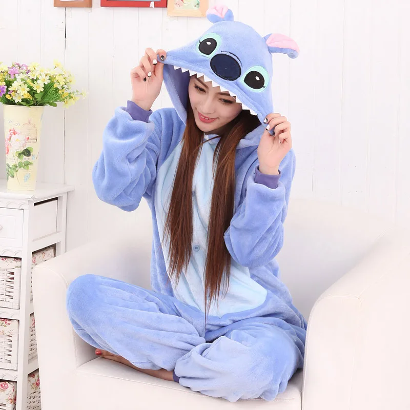 Winter-Homewear-Kigurumi-For-Adults-Cute-Animal-Stitch-Lilo-Long-Sleeve-Hooded-Onesie-Pajamas