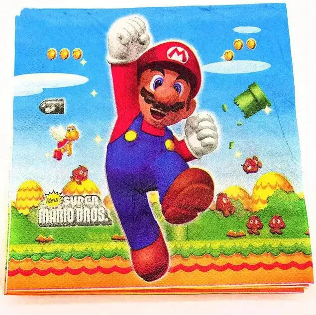 Тема "Супер Марио" одноразовая посуда Mario Bros детская игрушка тарелка и чашка для вечеринки салфетки принадлежности украшения выдувные баннеры воздушный шар - Цвет: 20pcs napkin