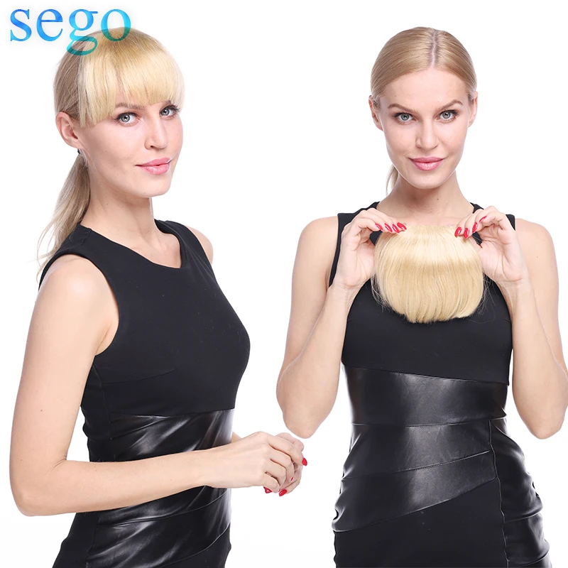 Extensão de Cabelo Humano com Franja Sego Humano Reto Grampos 23g 3d Anti Remy Bang 15*15 Cabelo Brasileiro Cor Loira Frente Fringas 2
