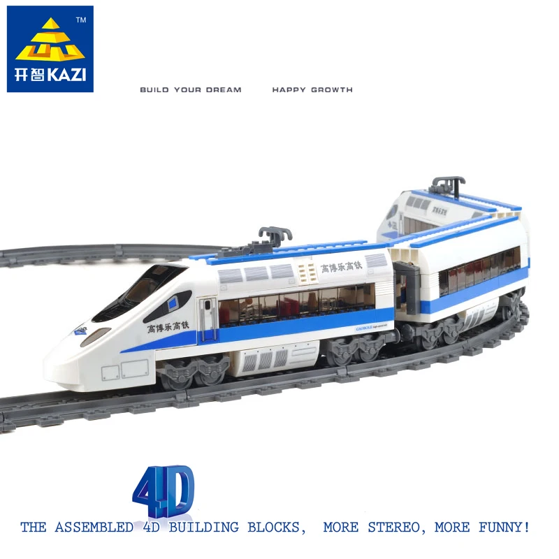 Kazi, на батарейках, гармоничный высокоскоростной железнодорожный поезд, контейнер для грузовых поездов, строительные блоки, развивающие игрушки для детей 98104