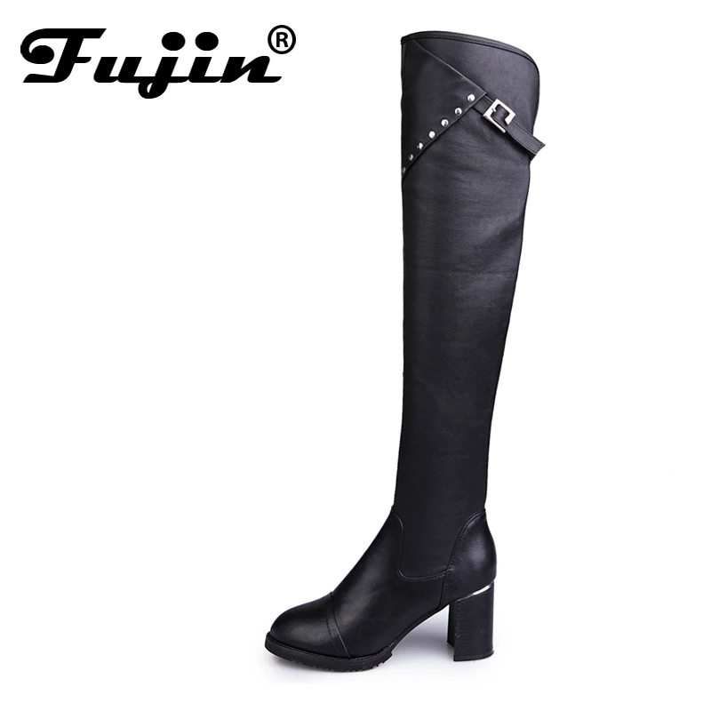 

Fujin Brand Women Boots PU Leather Over The Knee High Boots High Heel Keep Warm Comfortable Women shoes