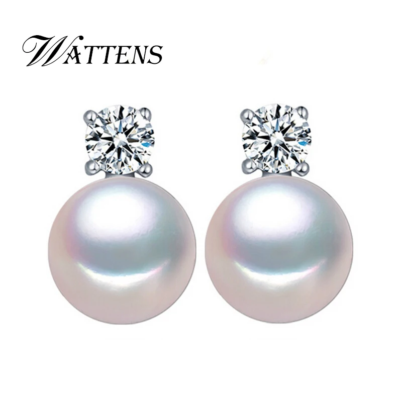 

WATTENS Natural Pearl stud earrings, Pearl Jewelry with pearl earrings,Simple and stylish 925 sterling silver earrings for women