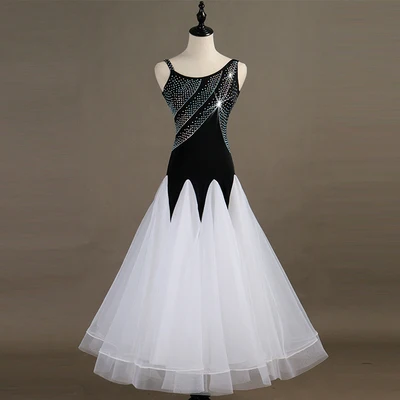 Современные платья для конкурса бальных танцев, женские стандартные Бальные платья для вальса, черные Бальные платья для девочек - Цвет: Белый