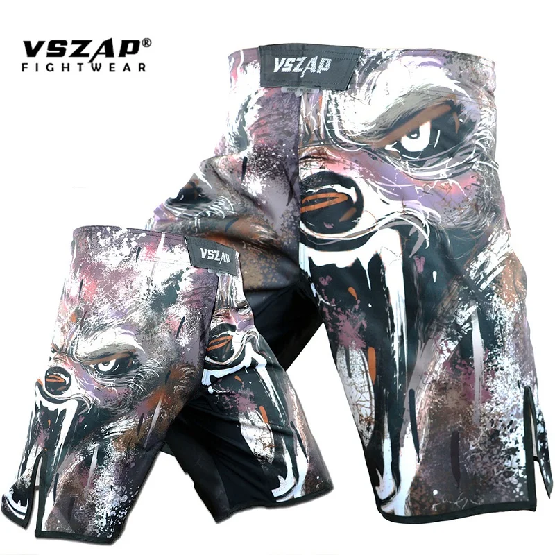 

Men's Wolf Head Boxing Trunks for Training Breathable Karate Kick Boxing MMA Shorts Muay Tha Q