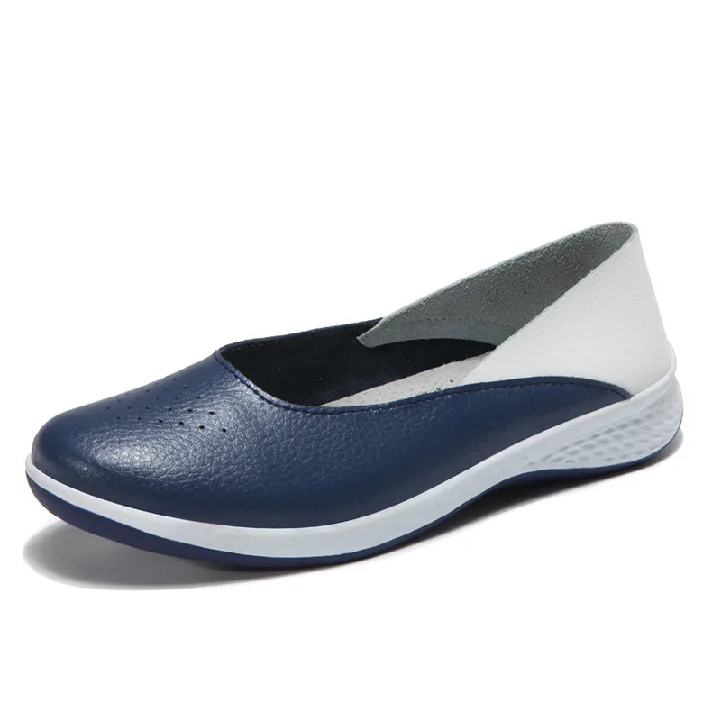 BEYARNE/Брендовая женская обувь на плоской подошве; женская повседневная обувь из натуральной кожи без шнуровки с круглым носком на платформе; удобная мягкая обувь - Цвет: Синий