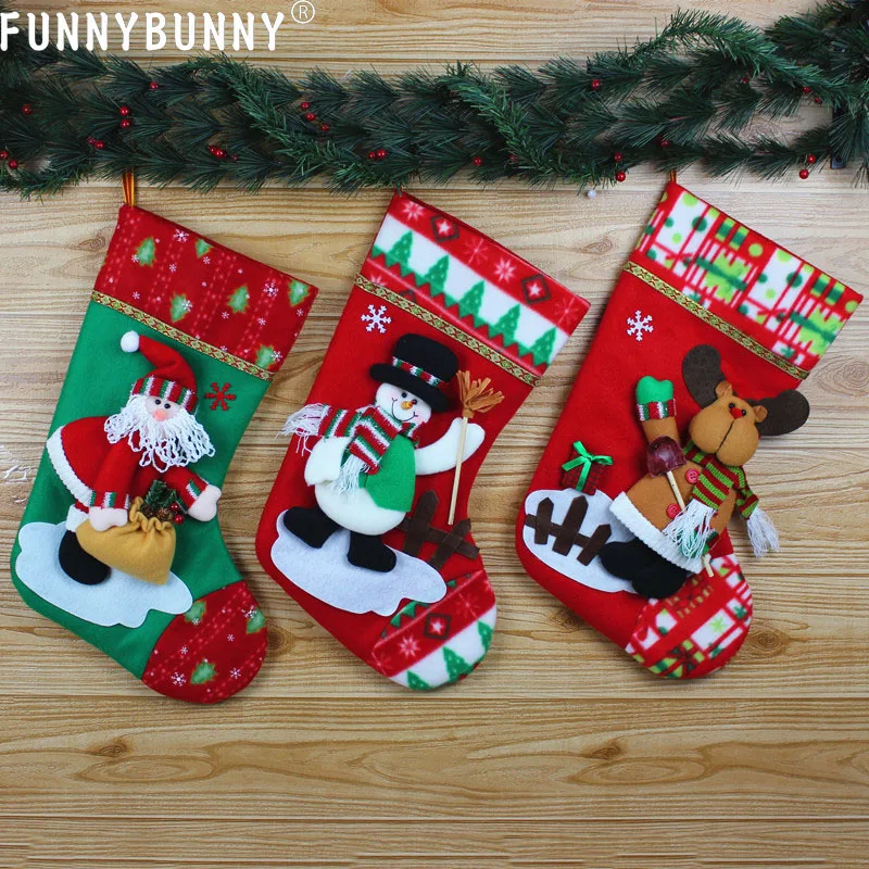 

FUNNYBUNNY Plush 3D Applique Style Felt Christmas Stockings, Detailed Designs, Embroidered Edges, Hanging Loops
