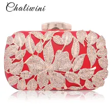 Metallic Leaf Gold Lady Clutch Bag Red Beaded Wedding Toiletry Package Party Purse Pochette Bag Crystal Messenger Evening Bags colorful metallic crystal striped women cell phone wallet silicone toiletry bangkok clutch bag dinner wedding dress evening bag