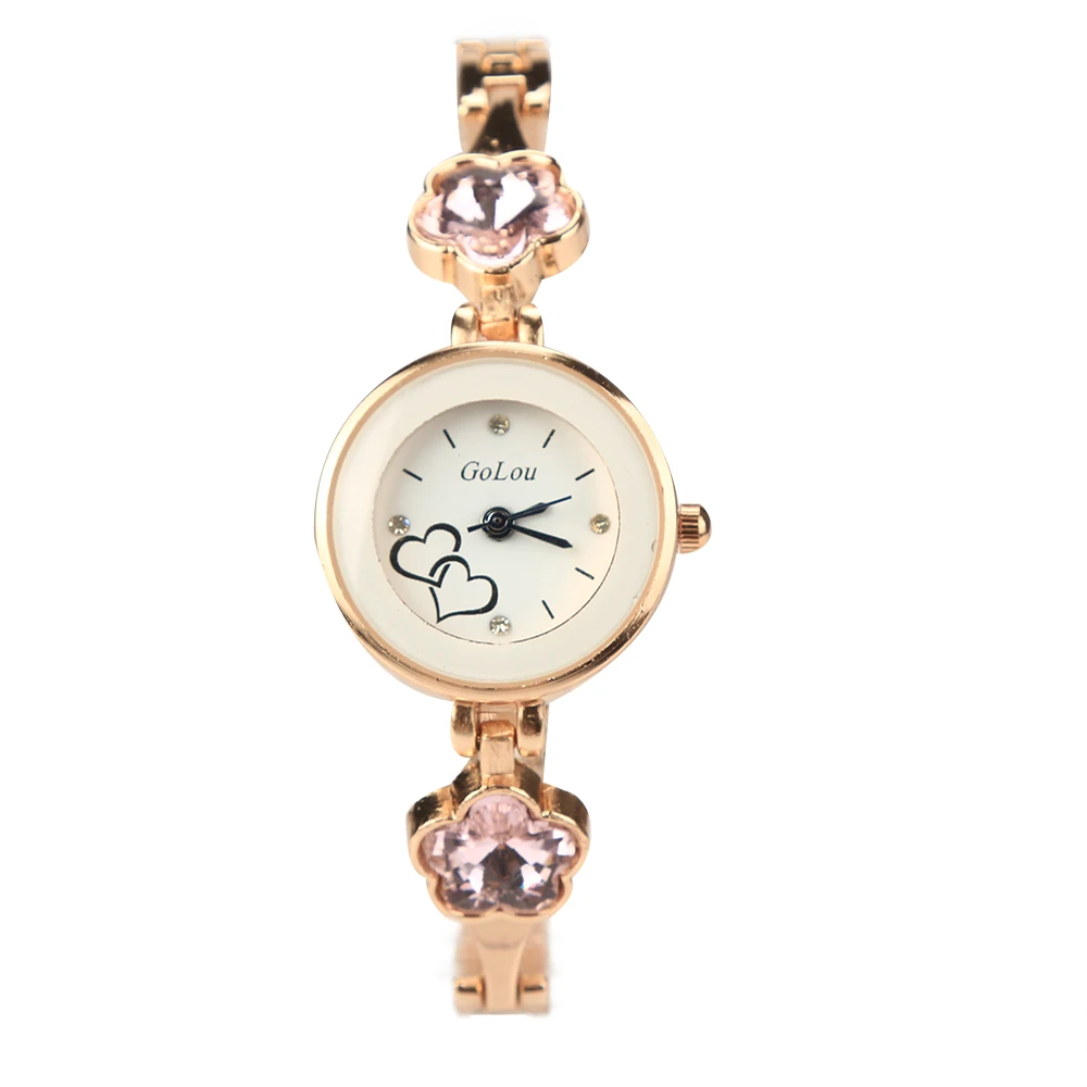 Горячая Распродажа розовое золото сердце браслет часы для женщин дамы кристалл платье кварцевые наручные часы Relojes Mujer GL-8011 - Цвет: PINK