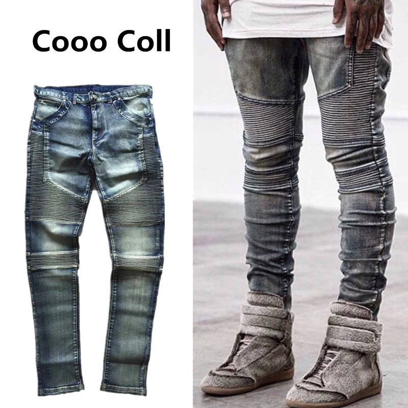 

Fashion Men Ripped Slim Long Pants men's biker jeans hole brand straight jeans Kanye West David Beckham trousers Cooo Coll