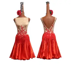 Горный хрусталь для женщин Костюмы для латинских танцев платье, сценический костюм Salsa вечерние танцор певец вышитые телесного цвета