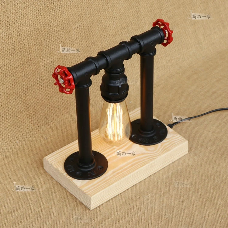 

American retro industrial wind character bedroom bed idea western Table lights restaurant bar iron pipe wood table lamp SG11