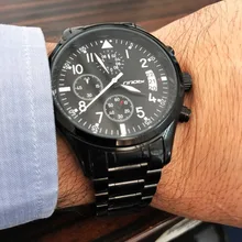 SINOBI New Pilot Mens Chronograph Wrist Watch Waterproof Date Luxury Stainless Steel Diver Males Geneva Quartz Relogio Masculino