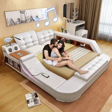 Дешевая многофункциональная музыкальная кровать, королевские кожаные кровати с динамиками