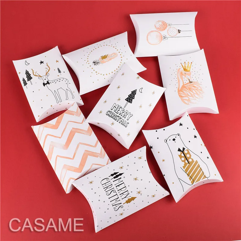 

10 pcs Swan Candy Gift Boxes Deer&Xmas Tree Guests Packaging Boxes Gift Bag Party Favors Kids Gift Decor Pillow Box Wedding