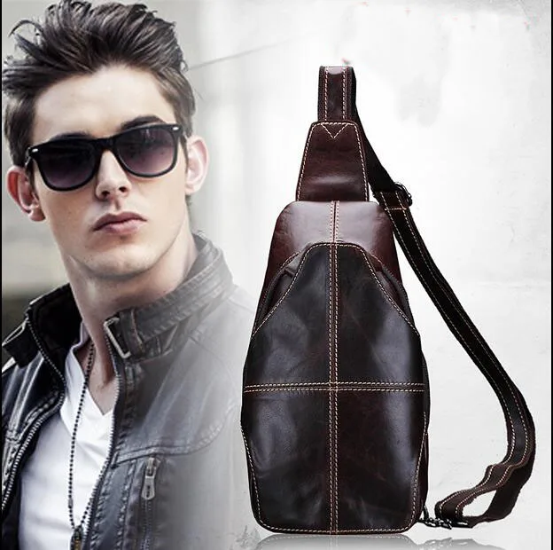 

New arrival men genuine leather chest bag cowhide leather messenger bag casual bag wax oil leather small bag