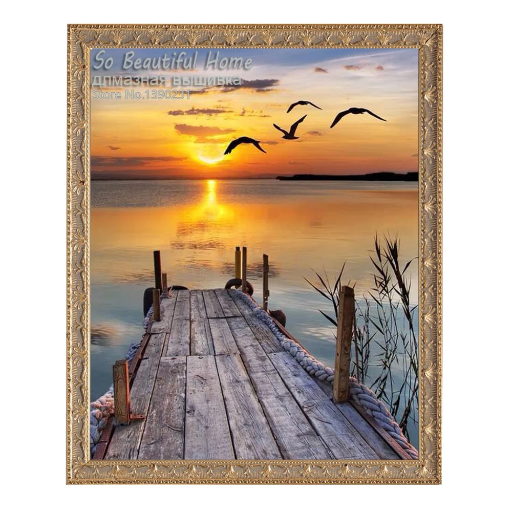 

5D Diy Diamond Painting square Rhinestones Diamond Needlework cross stitch Diamond Embroidery beauty setting sun scenic SH61332