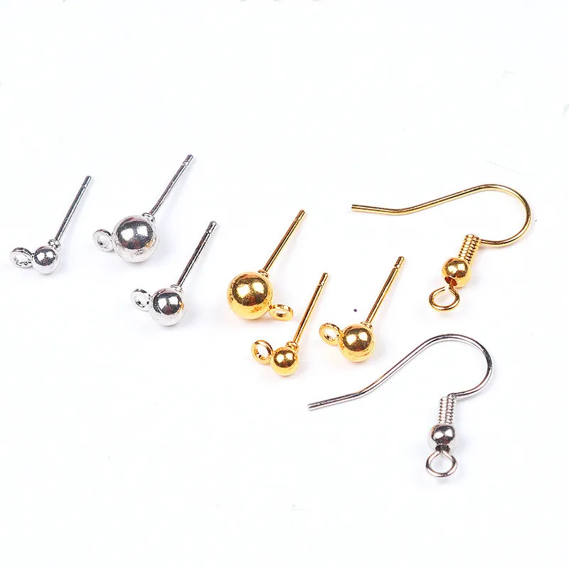 

SEA MEW 3mm 4mm 5mm Metal Stud Earrings Base Setting Gold Rhodium Earrings Accessories With a Loop For Women Jewelry Making