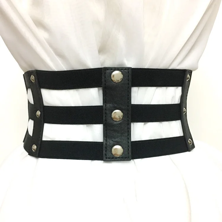 Женский винтажный ремень в стиле панк из искусственной кожи с заклепками и эластичной резинкой на талии