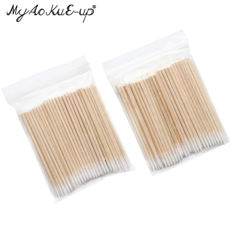 300pcs Disposable Ultra-small Cotton Swab Lint Free Micro Brushes Wood Cotton Buds Swabs Eyelash Extension Glue Removing Tools