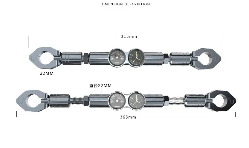 Универсальный 1 шт. черный алюминиевый регулируемый руль мотоцикла 22 мм поперечный бар с водонепроницаемым часами термометр для уличного