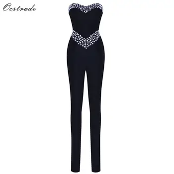 

Ocstrade Bandage Jumpsuit 2019 New Arrivals Beaded Women Black Bandage Jumpsuit Rayon Sexy Strapless Bodycon Bandage Jumpsuits
