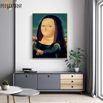 

Modern Lovely Fat Mona Lisa Funny Decoration Painting Style Poster and Prints Canvas Art Wall Picture for Living Room Home Decor