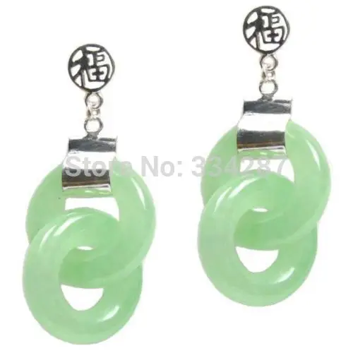 

37X15mm Natural Green Jade 925 Silver Fortune Post Earrings