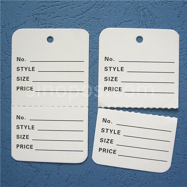 1000 Two-Part White Perforated Style Size Price Coupon Merchandise Tags 