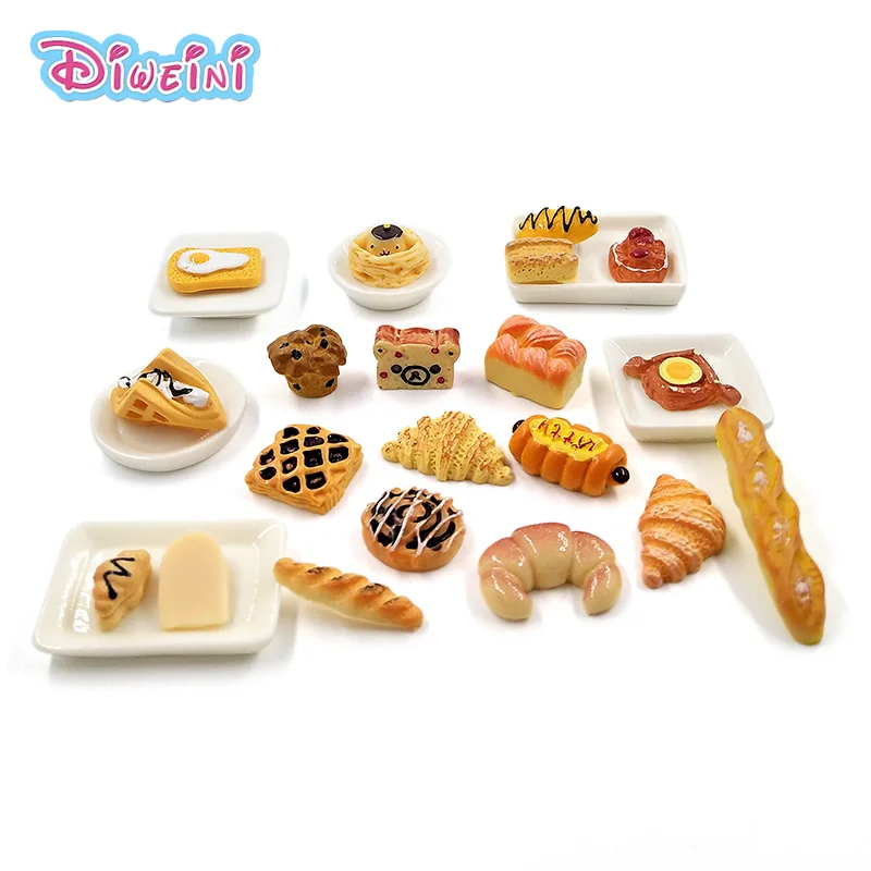 10pc Simulation Food Breakfast Bread Cake Miniature Pretend Play Kitchen Diy Hot Set Toy Dinner Tableware Doll House Accessories