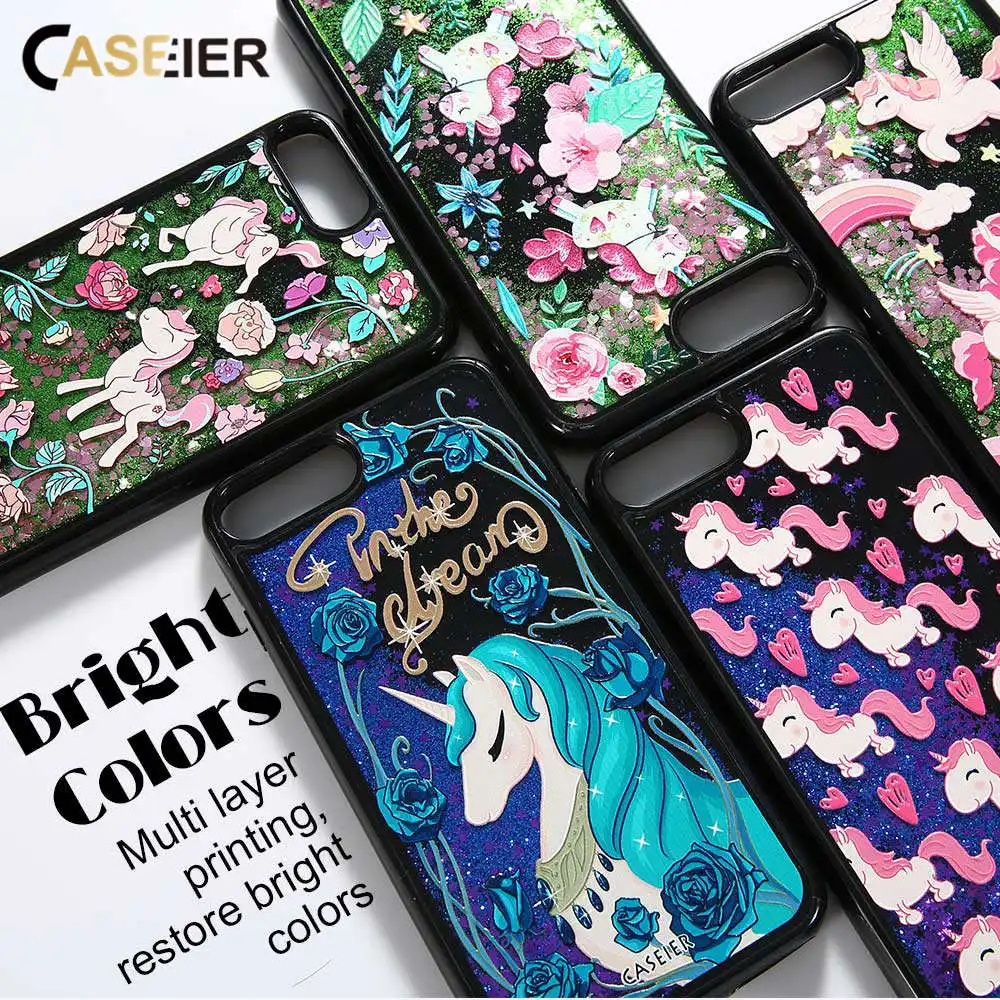 Caseier модные Жидкий блеск песок Телефон чехол для iPhone 6 6s 7 8 Plus крышка Капа Единорог