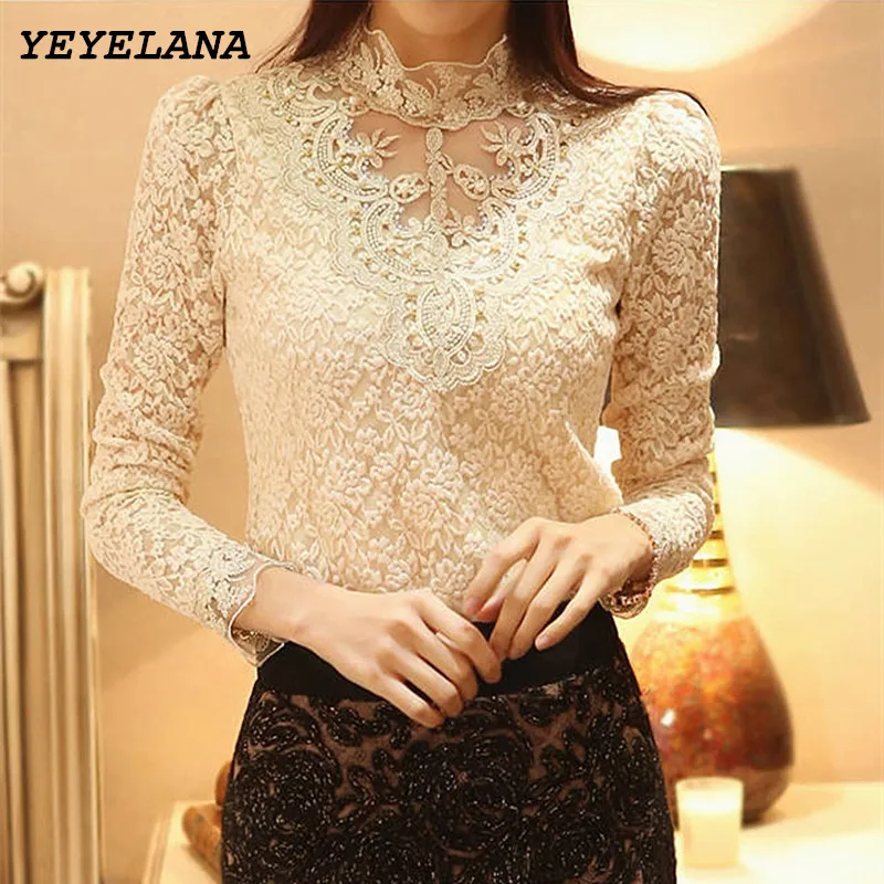 Meilleur YEYELA Femmes Blouses Chemises 2018 Nouveau Printemps Crochet Dentelle Mousseline De Soie Chemisier Chemise Vintage Blusas Femininas Chemise Femme Vêtements A010