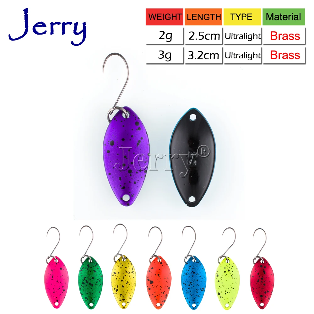 

Jerry 1pc 2g brass micro trout spoons high quality artificial bait pesca fishing spoons glossy colors