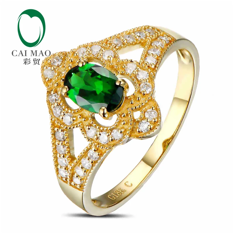 

CaiMao 18KT/750 Yellow Gold 0.52 ct Natural Tsavorite & 0.23 ct Full Cut Diamond Engagement Gemstone Ring Jewelry