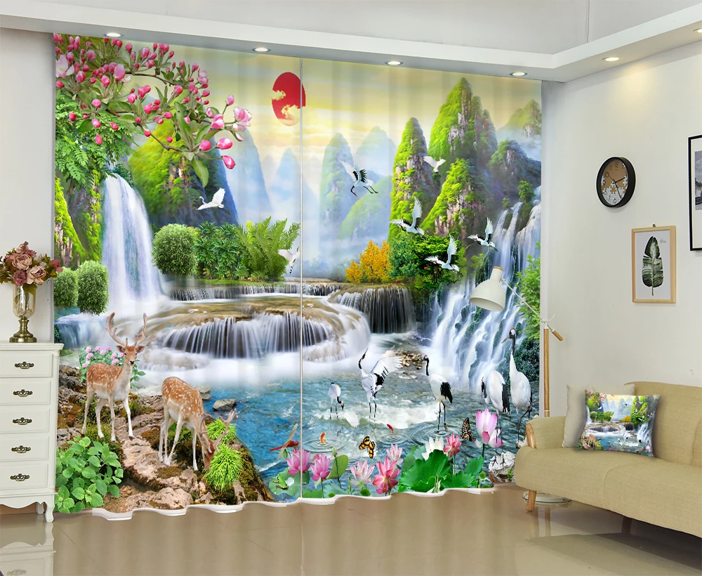 Chino pintura de paisaje de 3D Cortinas de la ventana para la sala de cama Cortinas opacas Oficina Hotel tapicería Cortinas Chino pintura de paisaje de 3D Cortinas de la ventana para la sala de cama Cortinas opacas Oficina Hotel tapicería Cortinas