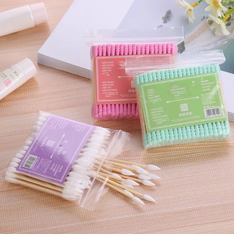 

100pcs/ Pack Double Head Cotton Swab Women Makeup Cotton Buds Tip For Medical Wood Sticks Nose Ears Cleaning Health Care