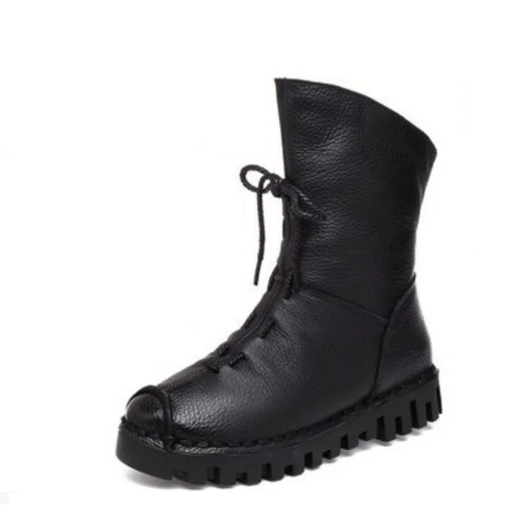 2017 Women's Fashion Flat Platform Boots Side Zippers Thick Round Head