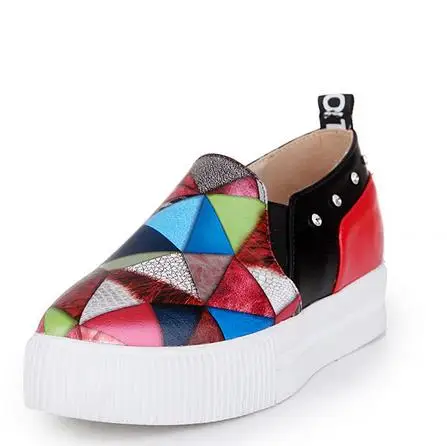 

Fashion color matching tide shoes leisure diamond thick soles loafers lazy shoes single deep mouth big yards for women's shoes