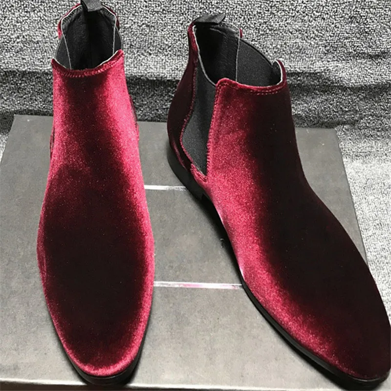 Новинка 2019 г. Бархатные свадебные красные мужские ботинки на танкетке деловые Роскошные модные джентльменский бизнес мужские ботинки