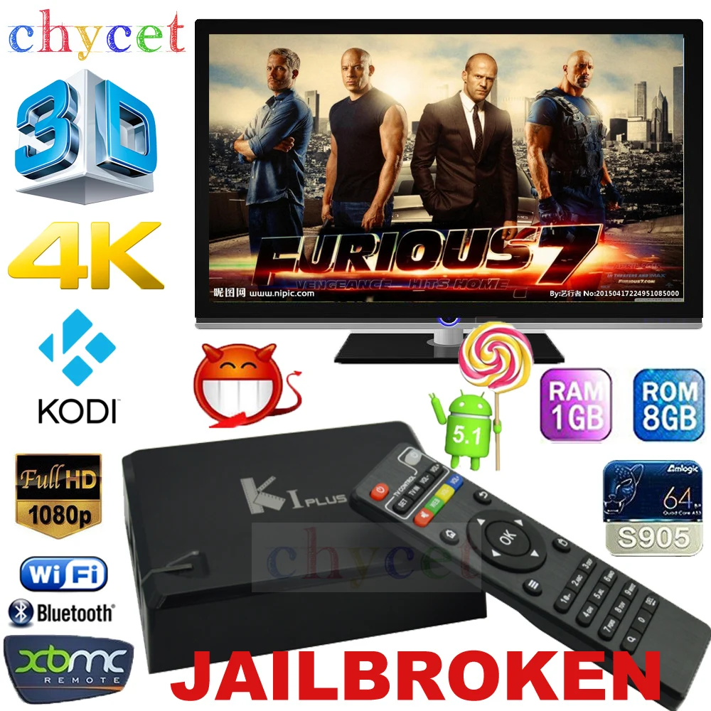 

2016 KI Plus  Android 5.1  TV BOX Amlogic S905 64BIT 1GB/8GB  BT4.0 KODI 16 Fully loaded  WIFI HDMI 2.0 DLNA Set top box +T2 S2