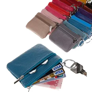 

Soft Men Women Card Coin Key Holder Zipper Purse Leather Wallet Pouch Change Bag