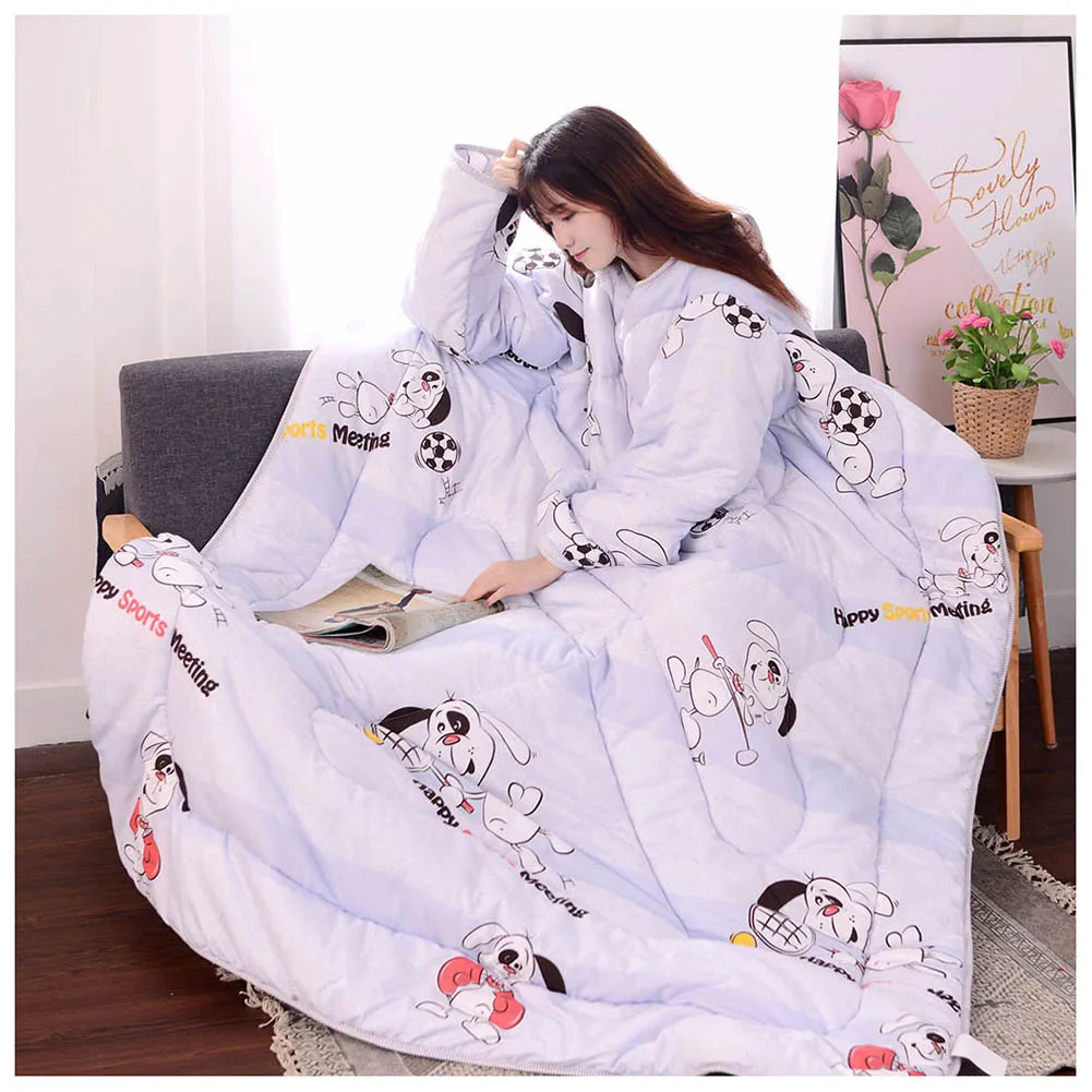 Многофункциональное «ленивое» одеяло с рукавами зимнее теплое утолщенное стираное одеяло HTQ99 - Цвет: 120x160cm Gray dog