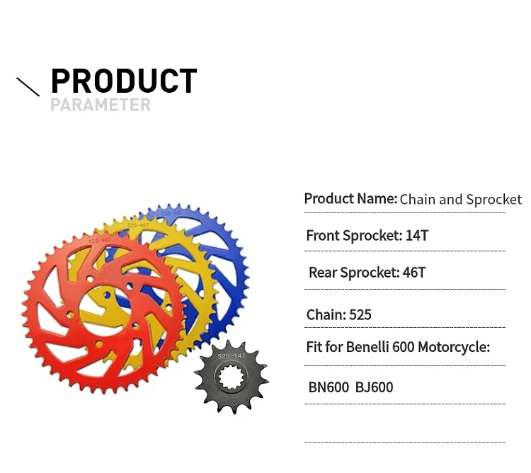 525 525-14T 525-46T цепь трансмиссии мотоцикла и цветные Передние Задние звездочки комплект для Бенелли 600 BN600 BJ600 BN BJ 600