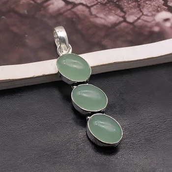 

Three-stone Natural Agate Silver Color Charm Women Gifts Necklace Pendants AK65
