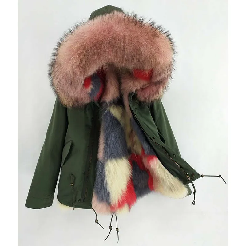 color 1 Модные женские парки с капюшоном и подкладкой из лисьего меха, пальто с натуральным мехом, верхняя одежда, черный большой воротник из меха енота, зимняя куртка DHL 5-7 лет - Цвет: color 1