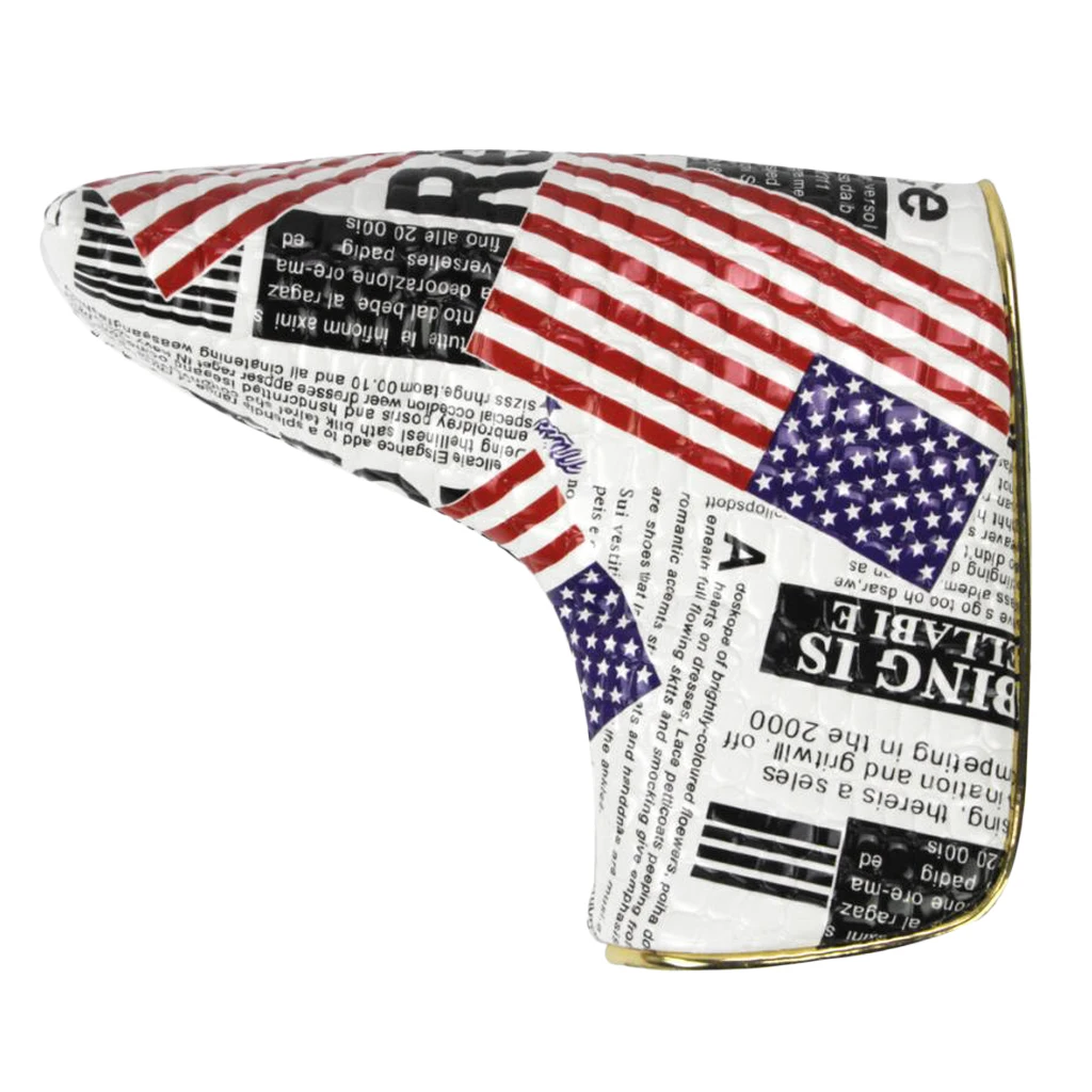 Perfeclan Vintage Golf Cover Blade Putter Headcover Protective Bag Sleeve with Magnetic Closure USA Flag Newspaper Image
