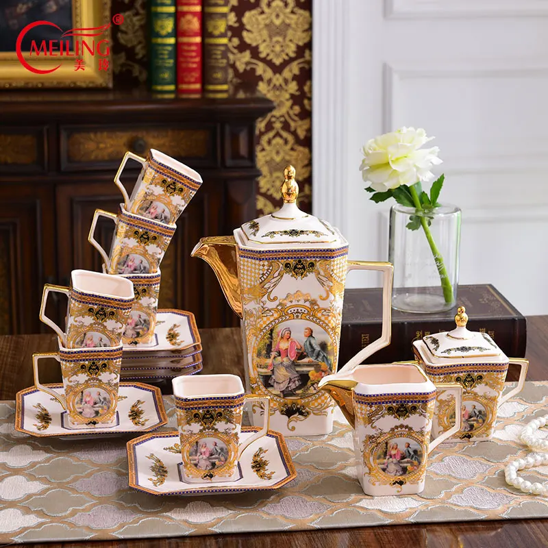 

Europe Porcelain Pearl White Cup Set For Coffee Tea Gold Inlay Kitchen Utensils Ceramic Tableware Dining Table Party Home Decor