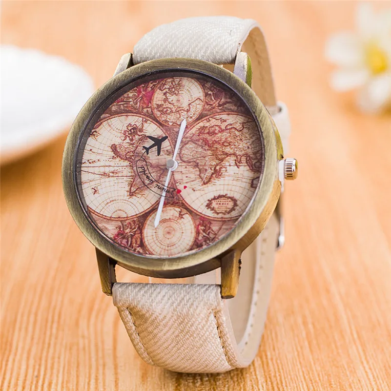  New fashion branded watch Women's World Map Cowboy Band Analog Quartz Wrist Watch Women Wholesale #2AP16 (7)